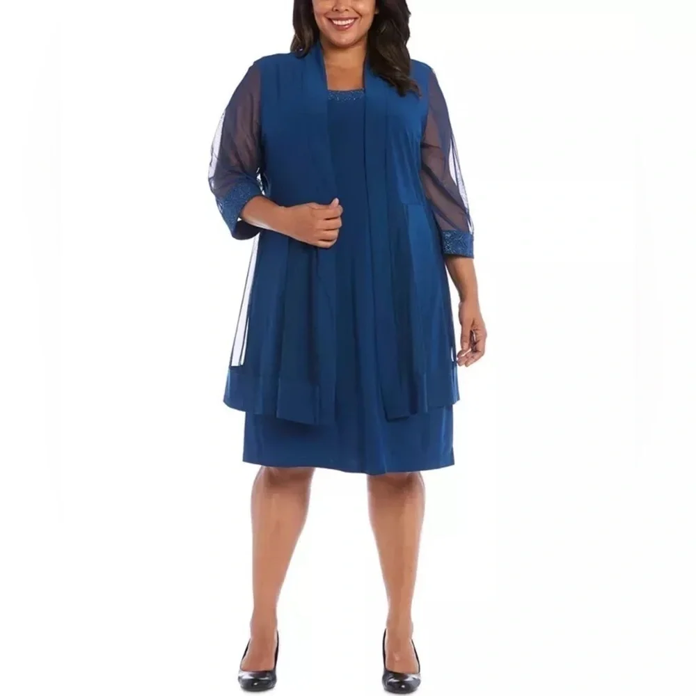 378. NWT R&M Richards Women's Plus Shift Dress with matching Jacket Peacock 3x